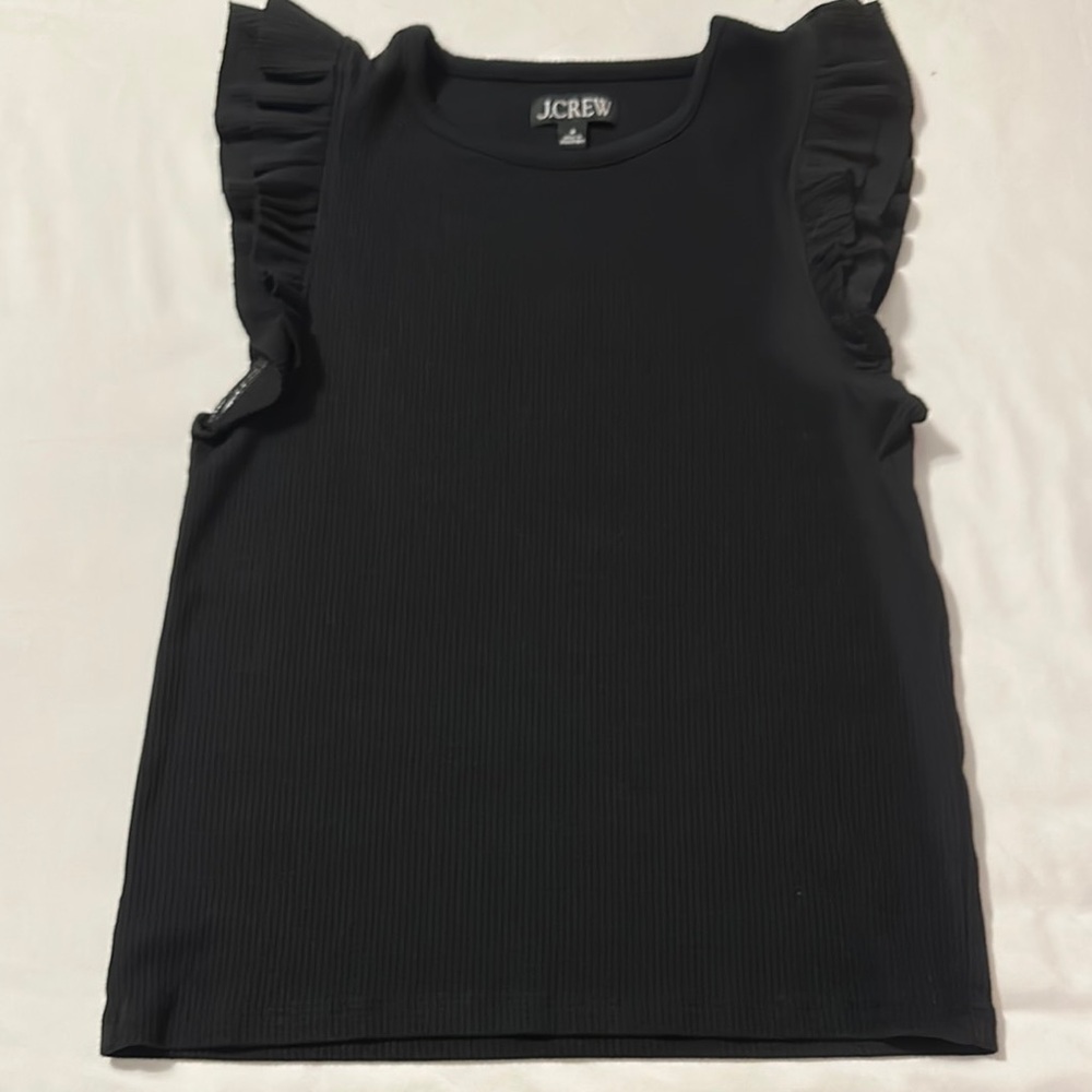 J. Crew Black Flutter Sleeve Ruffled Blouse